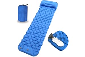 BIHEE Materassino da Campeggio con Cuscino, Ultraleggero Gonfiabile Materassino Trekking, Materasso Lettino da Campeggio per Escursionismo e viaggi, Alpinismo, Esterni,Tenda (Blu)