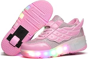 KOWO LED Trainers,LED Light-UP Roller Skates Shoes,for Unisex Kids Boys Girls,USB Rechargeable,Retractable Single Double Wheels,Outdoor Sports Cross Shoes Running Sneakers