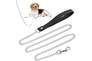 MIKIHAT Catena per Cani, Catena del Guinzaglio del Cane, 118 cm Guinzaglio per Cani Catena, Guinzaglio per Catena in Metallo, Catena Cane per Cani di Taglia Piccola Media - Nero + Argento