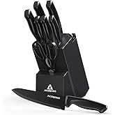 ACOQOOS Knife Set with Block, 10 Piece Stainless Steel Kitchen Knives with Built-in Sharpener for Everyday Kitchen Use