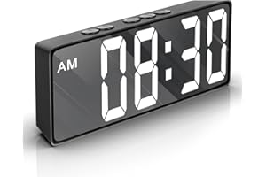 MOMTEND Alarm Clock Digital Alarm Clock Bedside with Large 6.5 ”LED Display, Non Ticking USB/Battery Powered Alarm Clock with Temperature, Snooze, Date, 3 Adjustable Brightness, Voice Control, for Bedroom