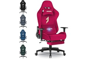 JAJALUYA Ergonomic Gaming Chair with Footrest & Massage, Reclining Racing Chair with Adjustable Headrest and Lumbar Support, High-Back Computer Chair for Adults, Office & PC Gaming (Rose red)