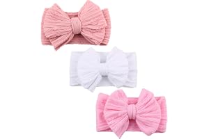 3-pack Baby Hårband, Mjuka Hårband med Rosetter för Nyfödda Flickor, Hårtillbehör (mörkrosa, vit, mellanrosa)