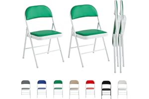 mcc direct Set of 2 Folding Chairs, Faux Leather Foldable Chairs with Metal Frame and Padded Seat, Easy to Fold and Store for Home, Office, Dining and Reception (Green)