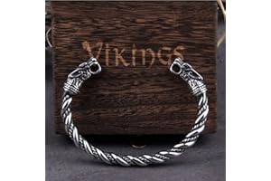 FANDAO Bracelet Viking Fenrir pour Homme, Bracelet en Acier Titane Massif À Ouverture, Amulette Païenne de la Mythologie Nordique, Cycliste, Antistatique, Beau Cadeau