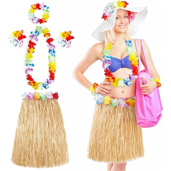 Kit Costume Hawaïen 9 Pièces - Jupe Hula, Lei, Lunettes Ananas Pour Fête Tropicale