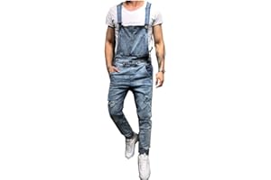 FANSU Herren Jeans Latzhose Overall, Arbeitshosen Lange Jeanshose Retro Denim Arbeitslatzhose Jumpsuit Destroyed Ripped Multifunktion Hose Arbeitskleidung