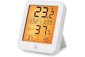 HOTUT Cyfrowy termohigrometr do wnętrz, termometr i wilgotność powietrza z podświetleniem, nagrywanie min/maks, termometr pokojowy do sypialni, biura, miernik wilgotności powietrza