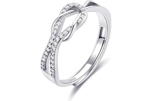 BMMYE 925 Sterling Silver Rings for Women Love Knot Rings Adjustable Open Finger Feather Rings Jewelry Gifts Crossed Rings for Women with Cubic Zirconia