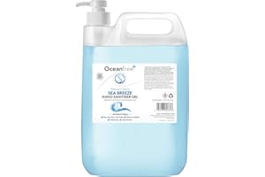 OCEAN FREE Sea Breeze Hand Sanitiser Gel - 5L Litre with Pump - 70% Alcohol - Made in the UK (Single)