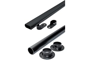 RSR Hangers Wardrobe Rail for Wardrobe 100 cm Black Oval Round with Wardrobe Pipe Bearing Set (Oval)