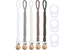 ABirdon Łańcuch dla dzieci, 5 szt. bawełnianych spinek do smoczka i 3 adaptery do smoczka