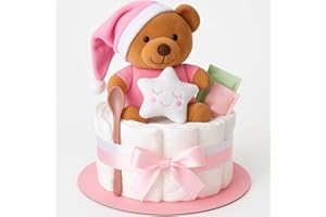 ‎HOMERY Windeltorte Mädchen in Rosa – Handgefertigtes Baby Geschenk zur Geburt & Taufe mit Kuscheltier, Pampers, Glückwunschkarte – Baby Windeltorte zur Babyparty Geschenkidee