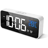 HOMVILLA Roupillon Digital Alarm Clock with Large LED Temperature Display, Portable Mirror Alarm with Dual Alarm Time Brightn