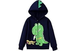 EULLA Kinder Jungen Zip Up Hoodie Sweatjacke Kapuzenjacke Dino Kapuzenpullover Langarm Baumwolle Bagger Pullover Hoody Sweatshirt mit Reißverschluss 92 98 104 110 116 122