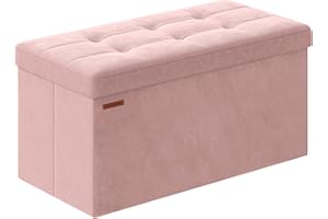 SONGMICS Puff Almacenaje, Baúl de Almacenaje Plegable, 38 x 76 x 38 cm, Taburete Reposapiés, Banco de Cubo, Soporta hasta 300 kg, para Sala de Estar, Dormitorio, Entrada, Rosa Jalea LSF247R01