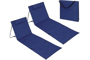IL GRUPPONE PASSIONE CASA Set 2 Pezzi Materassino Prendisole Spiaggia Materassino Pieghevole Borsa Mare Lettino Prendisole Con Cuscino Poggiatesta Schienale Con Tasca PortaOggetti Vacanza Campeggio - Blu