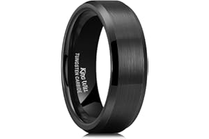 King Will Ehering aus Wolframkarbid für Männer – 8 mm schwarzer, hochglanzpolierter Ehering mit blau-grünem Sand-Inlay für den Alltag, bequemer Sitz für Herren, Größe 54–70 (17–22)