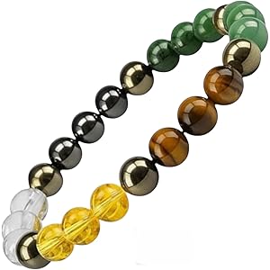 Astrology Certified Dhan Yog Money Magnet Bracelet for Men & Women | Attracts Wealth , Prosperity & Success | Natural Pyrite Green Aventurine Citrine Clear Quartz Tiger Eye Green Jade Crystal 8mm Beads