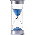 JIEHET Hourglass Sand Timer 5 Minutes, Dual Protection Hour Glass with Sand, Sand Timer for Kids Safety, Sand Clock Watch, Creative Gift, Living Room Office Decorative (Silver Cover With Blue Sand)