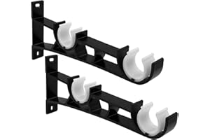 GUDUI Double Curtain Rod Brackets, Heavy Duty Curtain Rod Hooks Black Curtain Rod Holder Brackets for Drapes Wall for 1 inch to 1.2 Inch Curtain Drapery Rod, Easy to Install,2 Pack