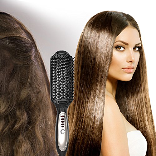 LONGKO 3 in 1 Hair Straightener Pro Detangling Anion Electric Instant Magic Silky Straight Hair Styling Brush Ceramic Heating Massage Straightening Iron(Black)