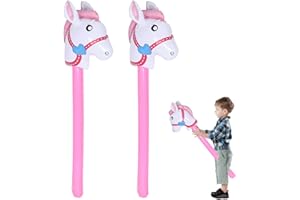 QIURUOO 2 StüCk Aufblasbares Stabpferd, 95cm Steckenpferd Kinder füR Das TäGliche Spiel, Pferd-Thema Geburtstagsfeier Dekorationen, Party Geschenk Requisiten, Kinder-Sport-Requisiten Mit (Rosa)
