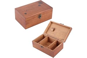 CYRANK Boîte à coudre en bois ancien, organisateur de fil et de broderie, panier avec compartiments, kit de couture en bois