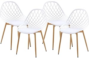 anrekl Set de 4 sillas Elegantes y Sencillas, sillas Huecas para Cocina, Comedor, salón, Oficina, Dormitorio, Patas de Metal (Blanco)