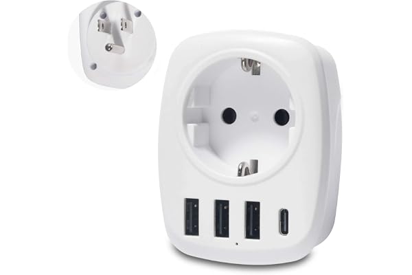 Unidapt Reseadapter Sverige till USA, 3 USB och Typ C, Typ B | Ladda 5 enheter samtidigt. Adapter för Typ B uttag i USA, Kana