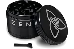 ZEN VAPORIZERS Zen XXL Grinder in alluminio estremamente leggero, antiruggine e robusto, con raschietto nello scomparto per il polline, diametro 6,30 cm, lama molto affilata e coperchio magnetico (Nero)