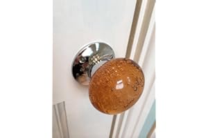 CHATTELS Beautiful Pair of Large Amber Coloured Contemporary/Retro Round Smooth Bubble Glass Chrome Mortice Door Knobs/Handles