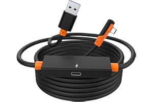 ASOBILOR 16FT Link Cable Compatible with Oculus/Meta Quest 2/Pico 4 VR Headset, USB 3.2 Gen 1 High Speed Data Transfer to USB C Cable for VR Headset and Gaming PC, with Separate Type C Port for Power Supply