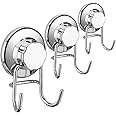 SANNO Suction Cup Hook Holder Shower Hook Super Power Vacumn Suction Bath Hook for Towel Robe Bathroom Kitchen Shower Bath Rustproof Stainless Steel,Set of 3