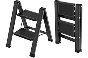 KULACO Escalera Plegable de Aluminio con 2 peldaños, Antideslizante, multifunción, Portátil, Plegable, soporta hasta 150 kg, para Cocina, baño, Jardín y Camping