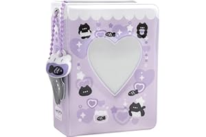 runrayay 3 Zoll süße Katze Kpop Photocard Holder Buch mit Anhängern, 40 Taschen Mini-Album, Kpop-Album Photocard Holder Liebe Hohl-Album, violett