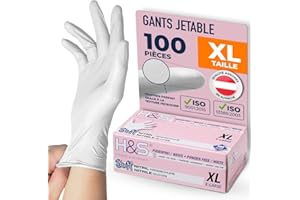 ISC HYGIENE & SAFETY Gants nitrile jetables non poudrés H&S (100 pièces), S Small M Medium L Large XL X-Large, sans latex, convient pour aliments, dermophile et bien tolérée - pour les peaux sensibles (blanc, XL)