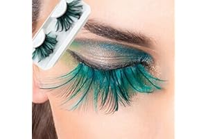 ‎MIYA Miya Fantastische Wimpern mit super weich blaue Feder, handgefertigte Künstliche Wimpern, falschen Wimpern, Feder Wimpern, anziehende Deko für Party, Fasching, Maskerade, Bühne, Halloween, (DG)