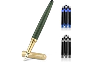 Cobee® Penna stilografica in legno con 12 cartucce d'inchiostro da 2,6 mm, penna stilografica in legno di lusso realizzata a mano, stile vintage, punta fine da 0,5 mm, per diari aziendali, calligrafia