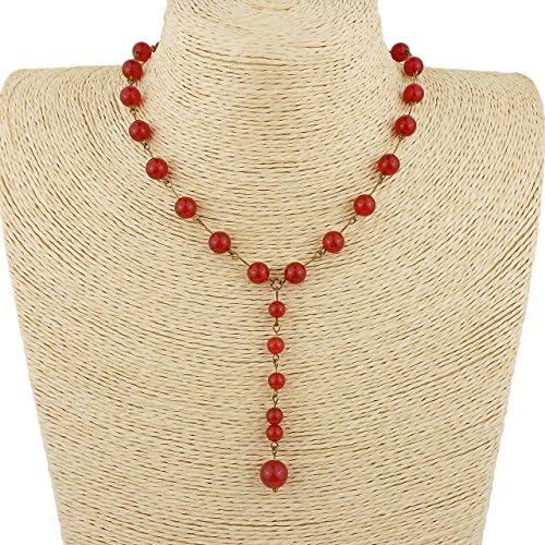 Red Carnelian Y Necklace with Leaf Clasp, available in Bronze or Silver tone, includes Gift Box