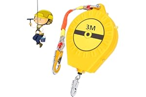 BOVDC Dispositivo Anticaídas Retráctil, Linea de Vida Retractil Homologado, Arnés de Seguridad Anticaídas Retráctil 3-20m para Trabajos Aéreos, Carga Máxima:150kg(Amarillo, 3m)