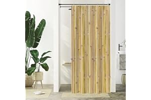 Uiiooazy Cortina Ducha Bambú, Cortina de Ducha Amarillo Natura Planta Motivo Cortinas de Baño Antimoho Impermeable Lavable Tejido de Poliéster Cortinas de Ducha con Ganchos 90x180cm