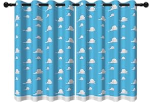 YONGFOTO 117x138cm Cartoon Pattern Window Curtains White Fluffy Clouds Drawing Blackout Drapes Modern Minimalist Style Dreamy Baby Blue Home Curtains with Eyelets for Kids’ Bedroom Decor 2 Panels