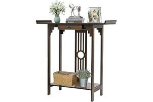 FATIVO drewniany stolik, konsola z szufladą wąski, stolik pomocniczy, do przedpokoju z 2 półkami, 53 x 29 x 83 cm, styl japoński, chiński, do korytarza, salonu, wejścia