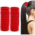Elina 60 Red Elastic Ponytail Holder Hair Rubber Ties Head Bands Soft Cotton Thick Thin Hair Wear for School Girls, Kids, Women Accessories (Pack of 60)(Red)