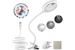 RAWEAO Magnifying Lamp with Light,Clip Magnigying Glass with Light and Stand,Handsfree Magnifier with Clamp for Craft Reading Sewing Hobbies Handicrafts