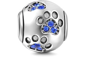 JIARONG CHARMS Breloque en argent sterling 925 avec empreinte de patte de chien - Perle pour bracelets Pandora bleu