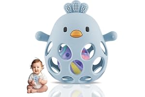 DOUUCO Giochi Dentizione Neonato, Montessori Giocattoli Bambino 0-6, senza BPA, Dentizione Refrigerante, Giochi Sensoriali per Neonati, Teether in Silicone, Giocattolo da Masticare per Bambini, blu