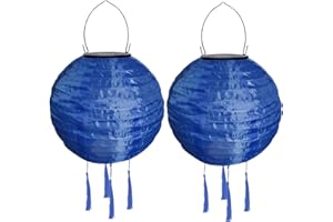 YOUNING Lampions Außen Wetterfest Solar, LED Solarlaterne Außenlaternen Wasserdicht Solar Lampion mit Quaste Solarlampen Hängende Gartenlaterne Papierlampen Outdoor Ballform Papierlaterne, 20cm (2pcs-Dblau)