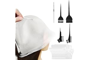 XIANGJUNLY 1 Pcs Silicone Pre-Punched Hair Highlighting Cap for Colouring and Streaking, with 5 Coloring Brushes and 1 Needle, for Salon Use.